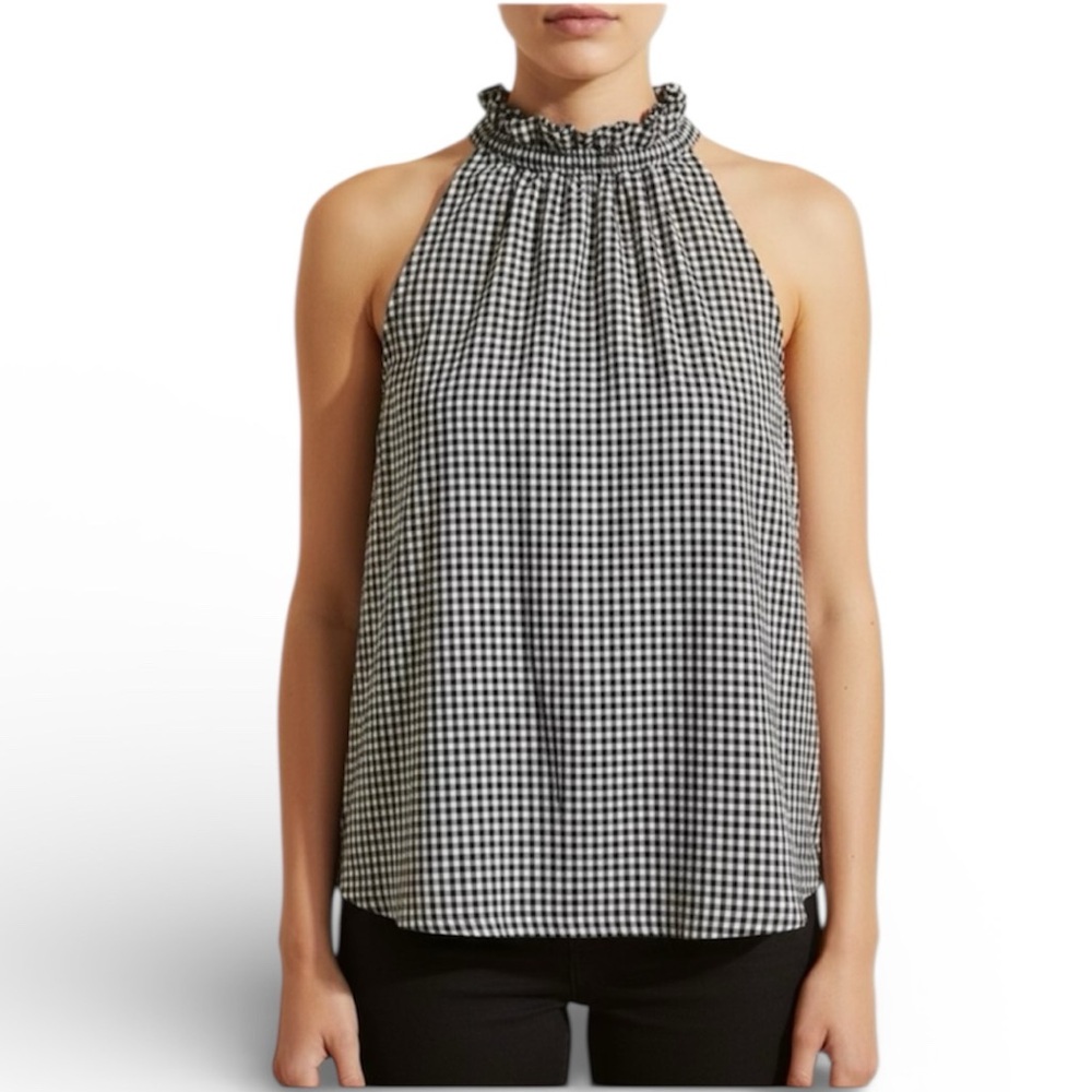 Adrianna Papell Black and White Gingham Halter Top